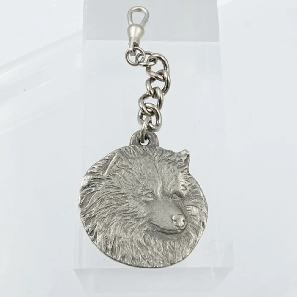 Vintage 1983 Rawcliffe Pewter I Love My Keeshond Dog Keychain Pet Lover